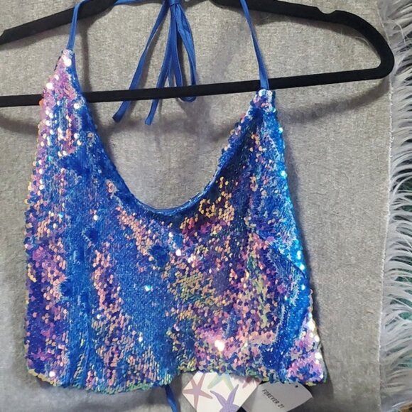 Iradescent Sequin Haltet Top Size L - Picture 1 of 9